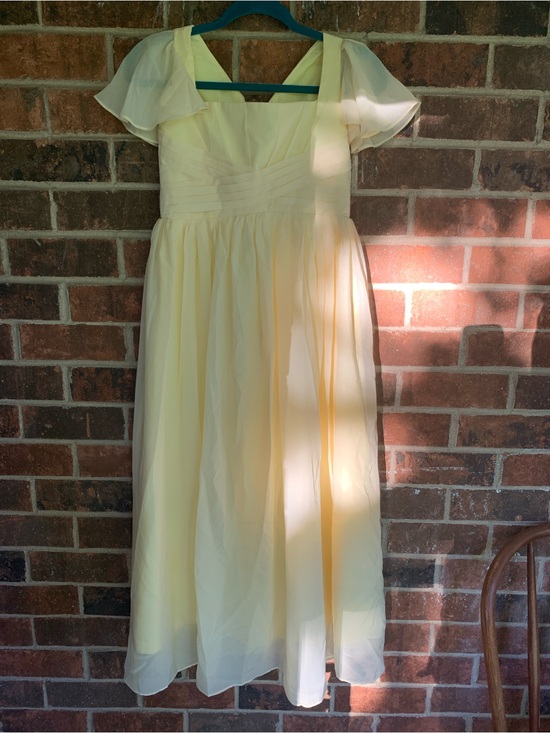 Other - Yellow Chiffon Midi Dress 14 Juniors V-Neck Flutter Sleeve Lined Pleated Tie